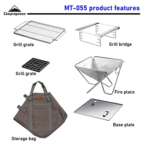 Campingmoon BBQ Grill Fire Pit Foldable Stainless Steel - Extra Large MT-055