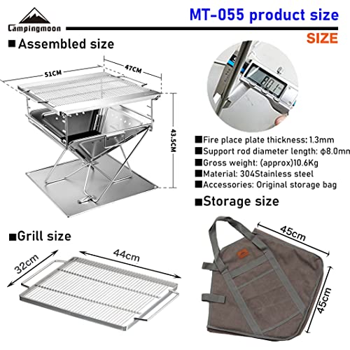 Campingmoon BBQ Grill Fire Pit Foldable Stainless Steel - Extra Large MT-055
