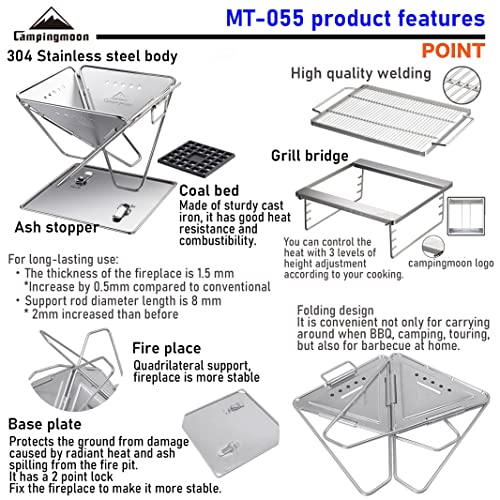 Campingmoon BBQ Grill Fire Pit Foldable Stainless Steel - Extra Large MT-055