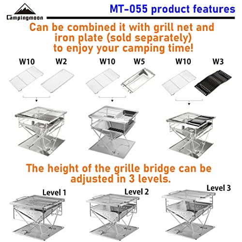 Campingmoon BBQ Grill Fire Pit Foldable Stainless Steel - Extra Large MT-055