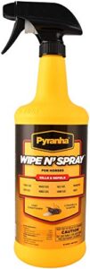 pyranha 32 oz wipe n spray fly spray for horses kills and repels contains lanolin citronella scented