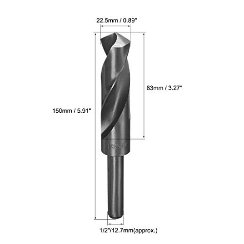 uxcell Reduced Shank Drill Bit 22.5mm High Speed Steel HSS 9341 Black Oxide with 1/2 Inch Straight Shank