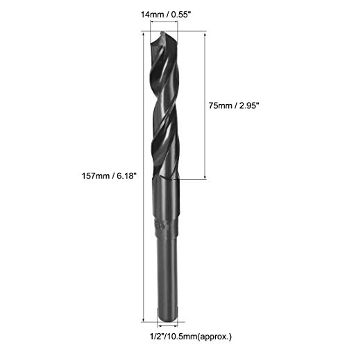 uxcell Reduced Shank Drill Bit 14mm High Speed Steel HSS 9341 Black Oxide with 1/2 Inch Straight Shank