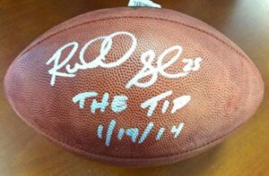 sale!! richard sherman autographed official nfl leather football seattle seahawks "the tip 1/19/14" rs holo stock #78973 - autographed footballs