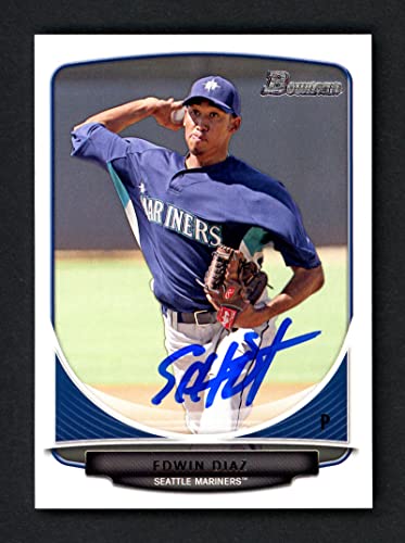 SALE!! Edwin Diaz Autographed 2013 Bowman Prospects Rookie Card #BP29 Seattle Mariners MCS Holo Stock #116569 - Baseball Slabbed Rookie Cards