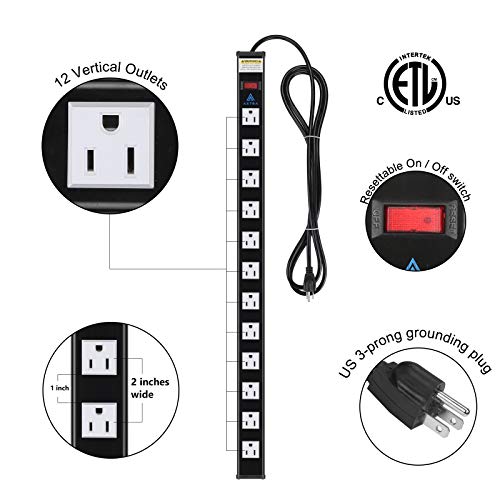 AXTRA 12-Outlet Surge Protector Power Strip, 9-Foot Heavy-Duty Cord, 450 Joules, 15-Amp Circuit Breaker for Home, Office, School, Garage, Workshop, Commercial and Industrial Environments [ETL Listed]