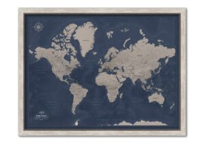 framed travel map with pins world personalized | premium push pin travel map | various color and size options | 24" x 32" up to 40" x 53"
