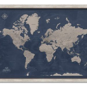 Framed Travel Map With Pins World Personalized | Premium Push Pin Travel Map | Various Color and Size Options | 24" x 32" up to 40" x 53"