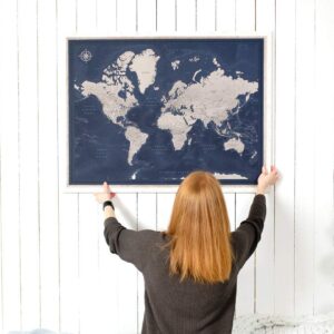 Framed Travel Map With Pins World Personalized | Premium Push Pin Travel Map | Various Color and Size Options | 24" x 32" up to 40" x 53"