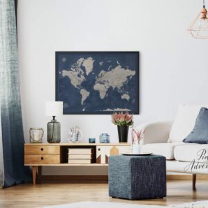 Framed Travel Map With Pins World Personalized | Premium Push Pin Travel Map | Various Color and Size Options | 24" x 32" up to 40" x 53"