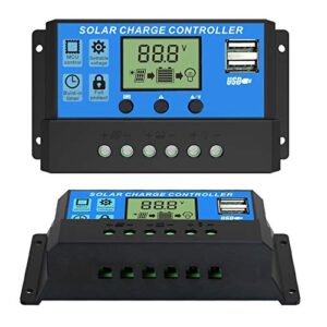 Envistia Mall 12V 24V 10A Solar Panel Battery Regulator Charge Controller with USB Outputs