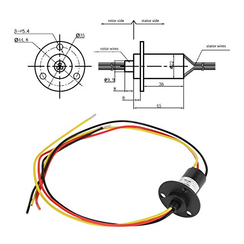 3 Wires Electrical Slip Ring Collector, 250RPM 15A Mini Slip Ring 3 Wires 0-600V Electrical Slip Ring for Wind Turbine Power Generator