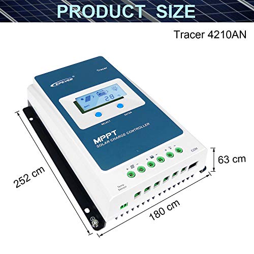 EPEVER MPPT Solar Charge Controller 40A Max PV 100V, 12V/520W, 24V/1040W, Common Negative Grounding, Work for Lead-Acid Sealed /Gel(AGM)/Flooded and Lithium Battery Charging(MPPT 40A)