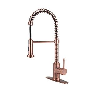 fontaine by italia, n96565fc-dp-ac, residential spring coil pull down kitchen sink basin faucet tap fixture with cone and flat spray heads and deck plate for 1 or 3 hole installation in antique copper