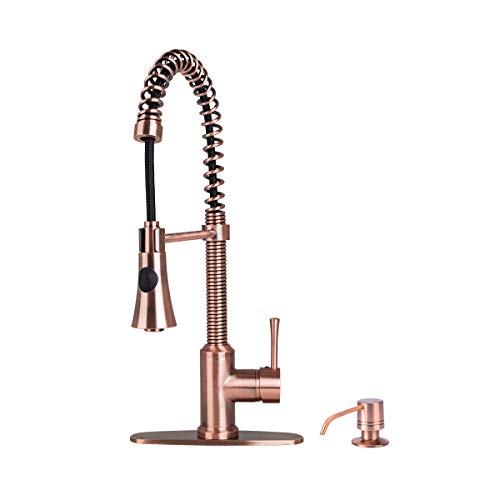 Fontaine by Italia, N96565FC-DP-AC, Residential Spring Coil Pull Down Kitchen Sink Basin Faucet Tap Fixture with Cone and Flat Spray Heads and Deck Plate for 1 or 3 Hole Installation in Antique Copper