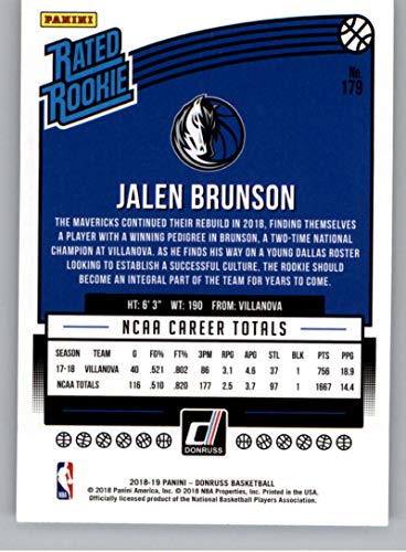 2018-19 Donruss #179 Jalen Brunson Rated Rookie RC Rookie Dallas Mavericks NBA Basketball Trading Card