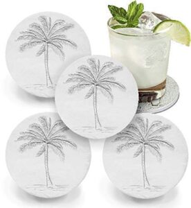 palm tree absorbent drink coaster set - handmade by mccarter coasters - 4.38 inch (4pc)