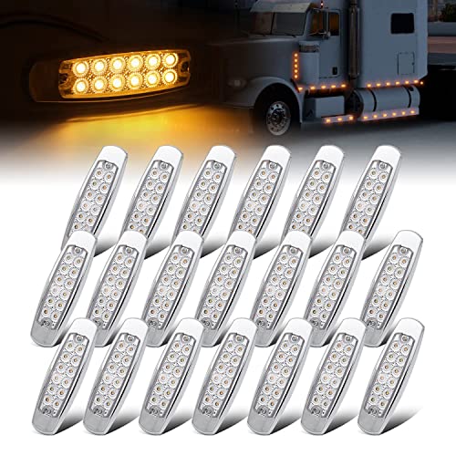 Ledvillage 20 Pcs 6.4 Inch Clear Lens Amber LED Side Marker Turn Signal Lights Clearance Parking Lamps for Truck Trailer Lorry Tow RV w/Chrome Universal 12V DC BB12