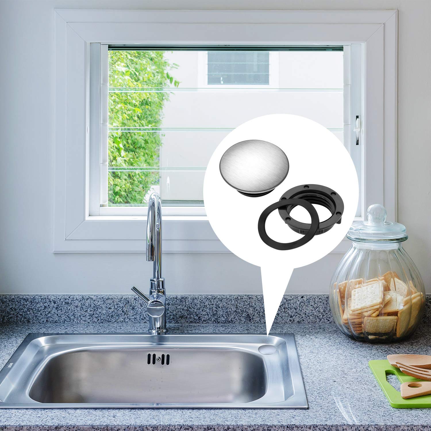 Tatuo Sink Hole Plug Sink Tap Hole Cover Kitchen Faucet Hole Cover Stainless Steel, 2 Packs (1.1 to 1.7 Inch in Diameter)