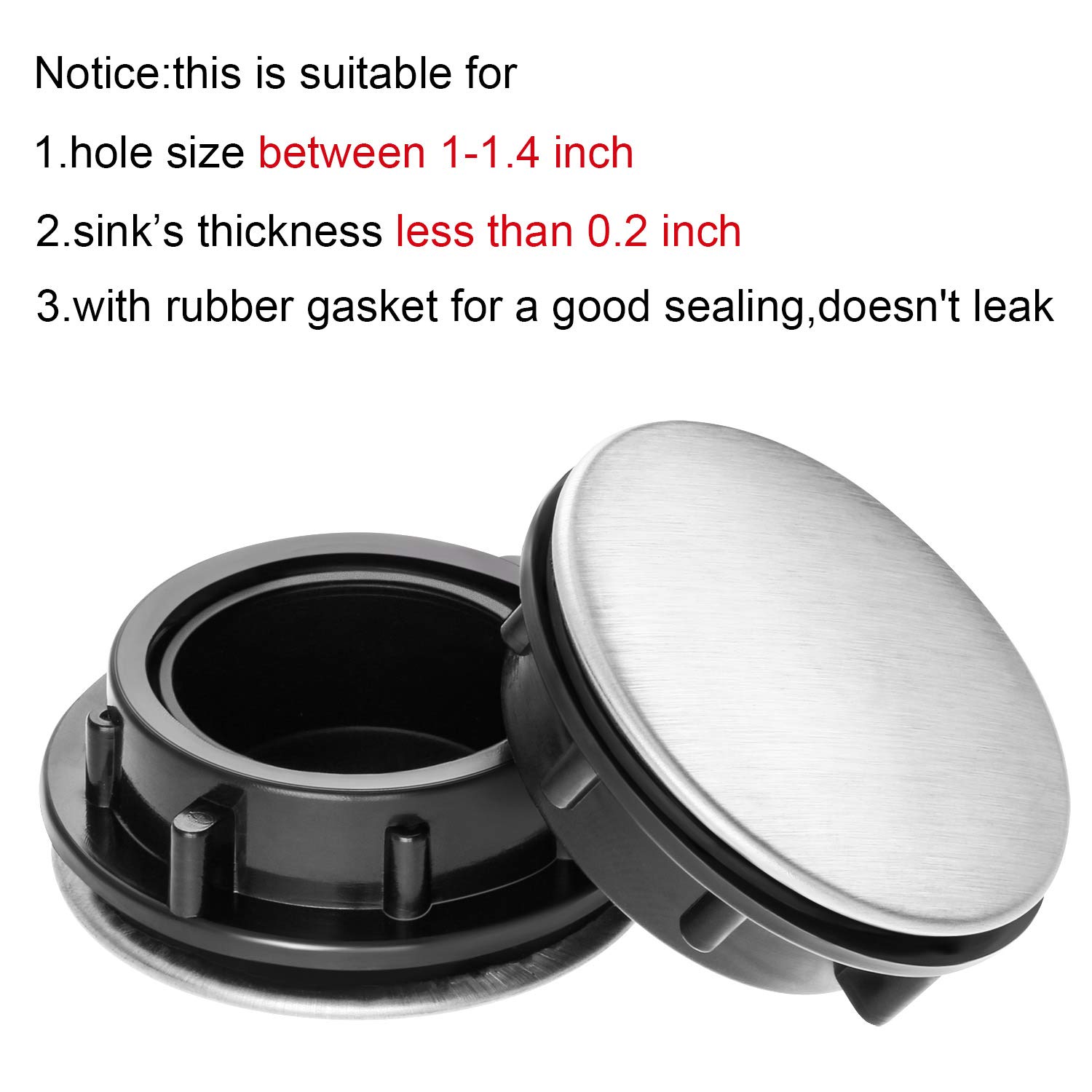 Tatuo Sink Hole Plug Sink Tap Hole Cover Kitchen Faucet Hole Cover Stainless Steel, 2 Packs (1.1 to 1.7 Inch in Diameter)