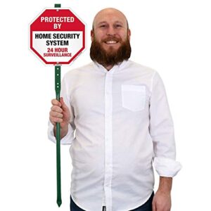 SmartSign 10 x 10 inch “Protected By Home Security System - 24 Hour Surveillance” Yard Sign with 3 foot Stake, 40 mil Aluminum 3M Laminated Engineer Grade Reflective, Red, Black and White, Set of 1