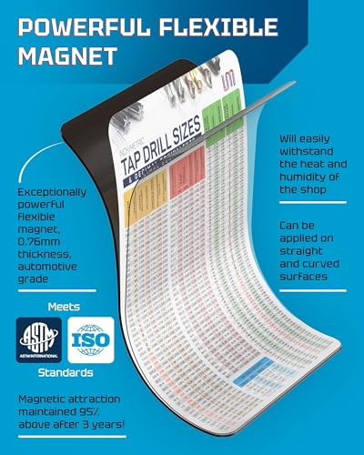 Useful Magnets Inch Metric Tap Drill Sizes Flexible Chart | Decimal Equivalents Magnetic Chart for Garage CNC Shop | Waterproof Comprehensive Guide Tool Posters 11" x 8.5"