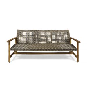 christopher knight home marcia outdoor wood sofa, wicker, 75.50 x 31.00 x 31.50, gray, natural stained finish