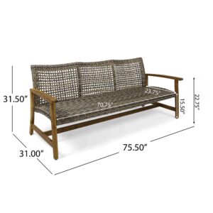 Christopher Knight Home Marcia Outdoor Wood Sofa, Wicker, 75.50 x 31.00 x 31.50, Gray, Natural Stained Finish