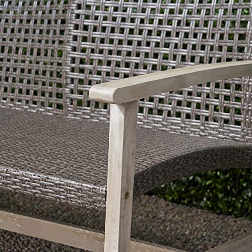 Great Deal Furniture Marcia Outdoor Wood and Wicker Sofa, Light Gray Finish with Mix Black Wicker