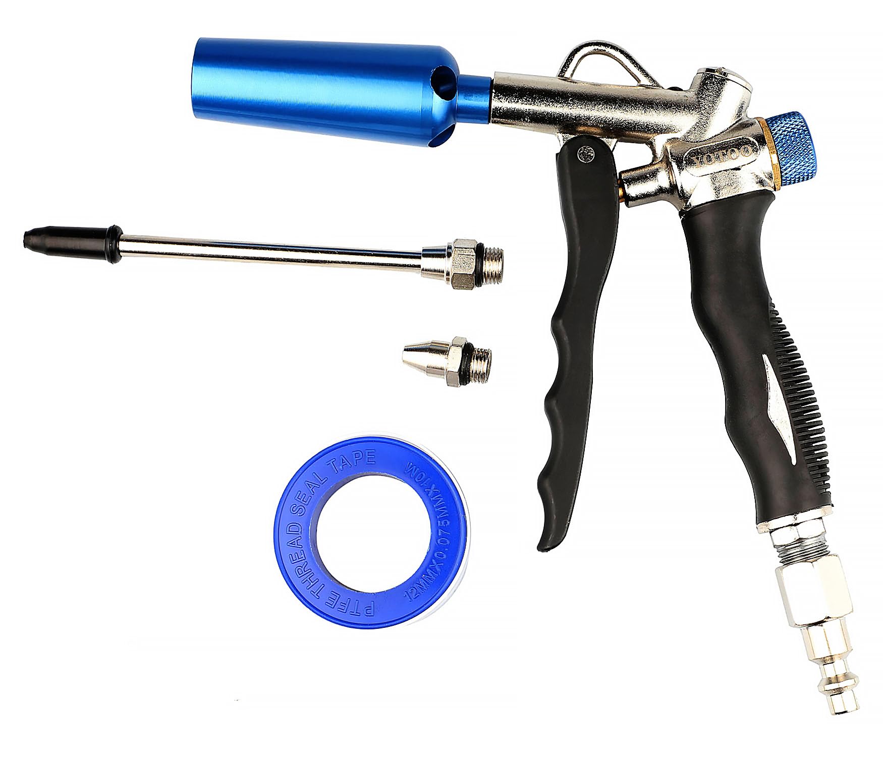 YOTOO 2-Way Air Blow Gun kit with Adjustable Air Flow, Extended Nozzle, High Flow Nozzle and 1/4" NPT Female Quick Plug