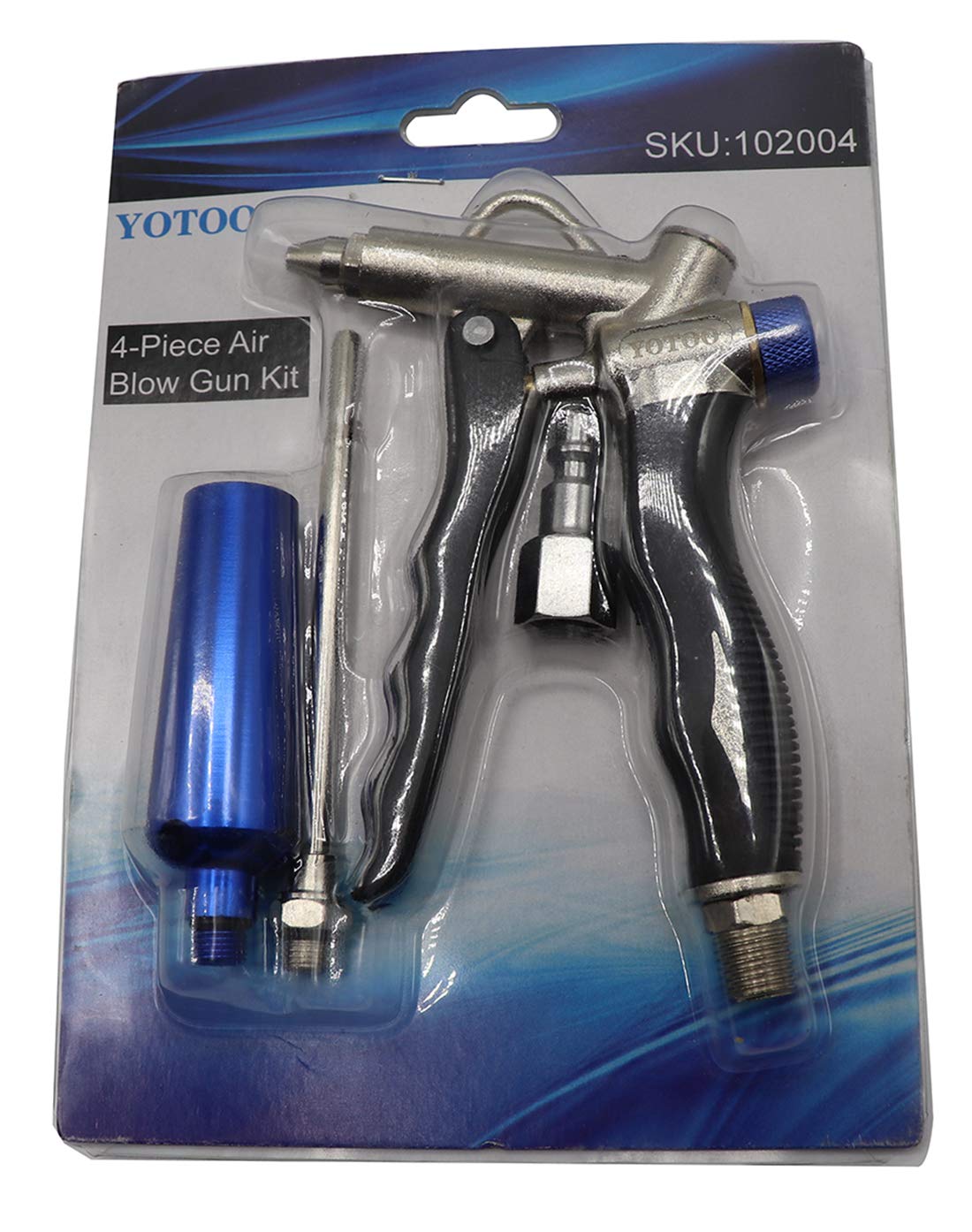 YOTOO 2-Way Air Blow Gun kit with Adjustable Air Flow, Extended Nozzle, High Flow Nozzle and 1/4" NPT Female Quick Plug