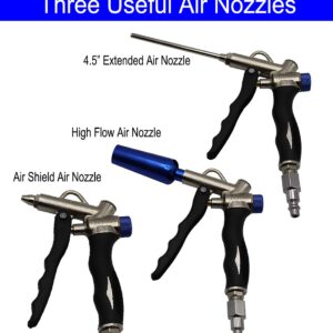 YOTOO 2-Way Air Blow Gun kit with Adjustable Air Flow, Extended Nozzle, High Flow Nozzle and 1/4" NPT Female Quick Plug