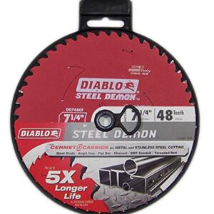 Diablo D0748CF STEEL DEMON 7 1/4 inch 48 Teeth Metal and Stainless Steel cutting Saw Blade CERMET II Carbide Up to 5X Longer Life
