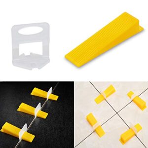 tile leveling system tiles leveler spacers - lippage free tile and stone installation for pro and diy - 300-piece leveling spacer clips plus 100-piece reusable wedges (1/16 inch)