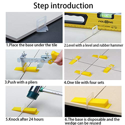 Tile Leveling System Tiles Leveler Spacers - Lippage free tile and stone installation for PRO and DIY - 300-Piece Leveling Spacer Clips Plus 100-Piece Reusable Wedges (1/16 Inch)