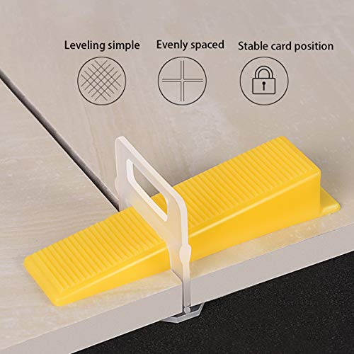 Tile Leveling System Tiles Leveler Spacers - Lippage free tile and stone installation for PRO and DIY - 300-Piece Leveling Spacer Clips Plus 100-Piece Reusable Wedges (1/16 Inch)
