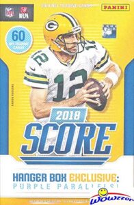 2018 score football huge exclusive factory sealed 60 card hanger box! loaded with rookies & parallels! look for rcs & auto’s of baker mayfield, saquon barkley, sam donald & more! wowzzer!