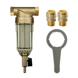 ispring wsp-50 reusable whole house spin down sediment water filter 50 micron, 1" mnpt + 3/4" fnpt w/push to connect fittings