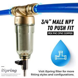 iSpring WSP-50 Reusable Whole House Spin Down Sediment Water Filter 50 Micron, 1" MNPT + 3/4" FNPT w/Push to Connect Fittings
