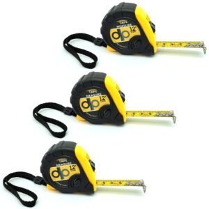 daily living products small yellow tape measure 3-pack - measurement tape with standard & metric - tape measure retractable - measuring tape retractable with pause buttons - easy read tape measures