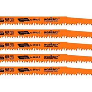 HORUSDY 9-Inch Wood Pruning Reciprocating Saw Blades, 5 Pack, 5TPI Saw Blades