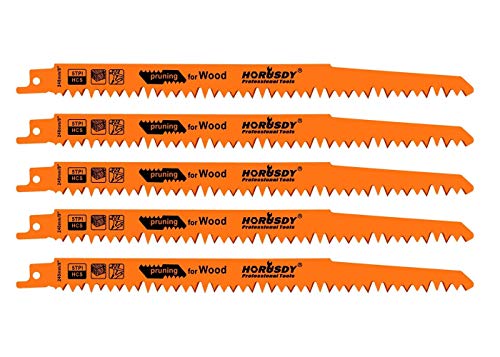 HORUSDY 9-Inch Wood Pruning Reciprocating Saw Blades, 5 Pack, 5TPI Saw Blades