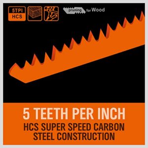 HORUSDY 9-Inch Wood Pruning Reciprocating Saw Blades, 5 Pack, 5TPI Saw Blades