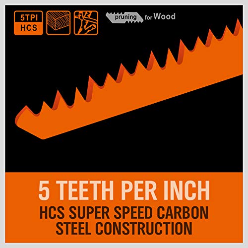 HORUSDY 9-Inch Wood Pruning Reciprocating Saw Blades, 5 Pack, 5TPI Saw Blades