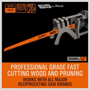 HORUSDY 12-Inch Wood Pruning Reciprocating Saw Blades, 5 Pack, 5TPI Saw Blades