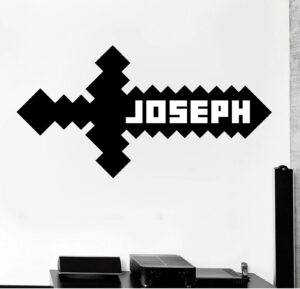personalized custom video gamer sword name wall decal sticker customized sign monogram stencil choose size color