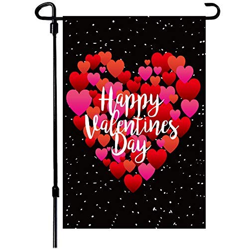 Akeydeco Valentine's Day Flag,12x18 Inch Valentine's Heart Garden Flag Double Sided Printing 2 Layer Burlap Valentine Flags for Your Valentine's Day Decoration