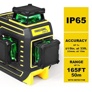 Firecore 3 X 360 Green Laser Level Self-leveling Three-Plane Leveling and Alignment Line Laser Tool with Pulse Mode, 2 Rechargeable Lithium Batteries, Magnetic Pivoting Base, Target Plate(F94T-XG)