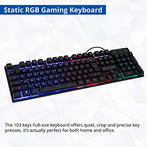 RGB PC Gaming Accessories Combo Kit - Gaming Keyboard and Gaming Mouse Combo - Spill-Proof USB Keyboard, Wired 3-Button Optical Mouse, Stereo Gaming Headset