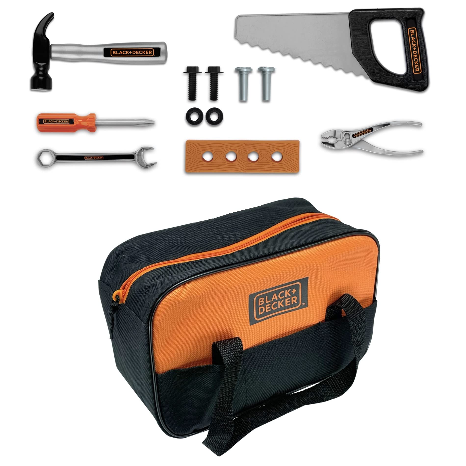 Black + Decker Junior Tool Bag 13 Piece Set - Includes Hammer, Hand Saw, Screw Driver & More!